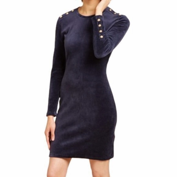 Juicy Couture Black Label ~ Navy Velvet & Gold Accent Holiday Dress Perfect NWOT - Picture 8 of 13